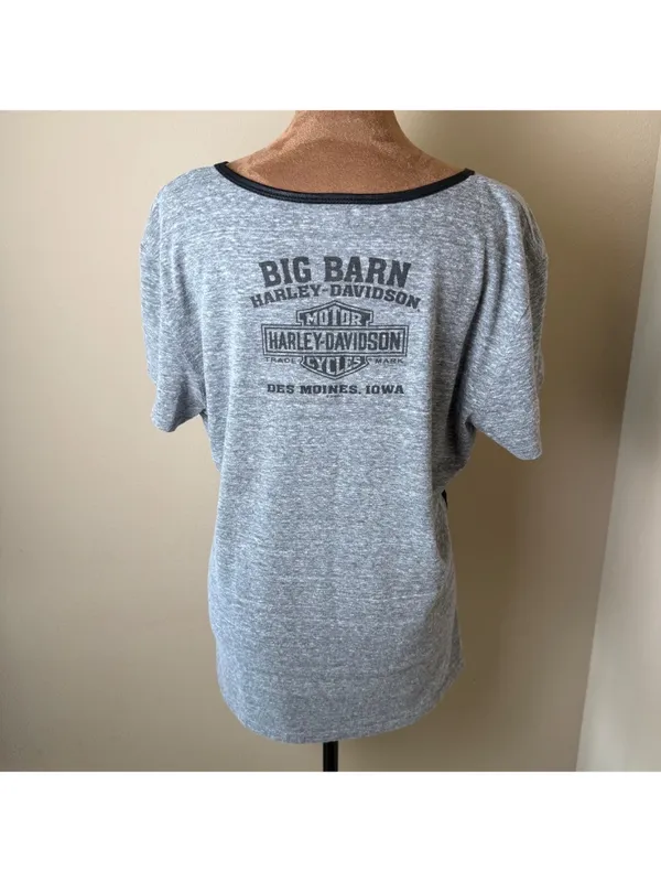 Harley Davidson Tee Shirt Womens XL Extra Large Gray Big Barn Des Moines Biker - Image 3