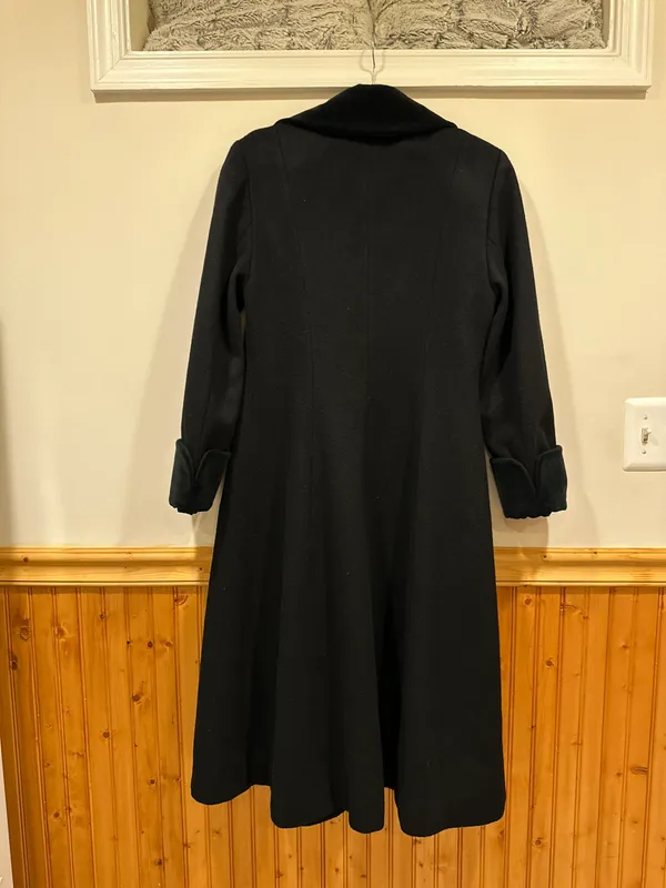 Marvin Richards Vintage Long Wool Coat Double Breasted Black Fur Collar Size 2 - Image 8