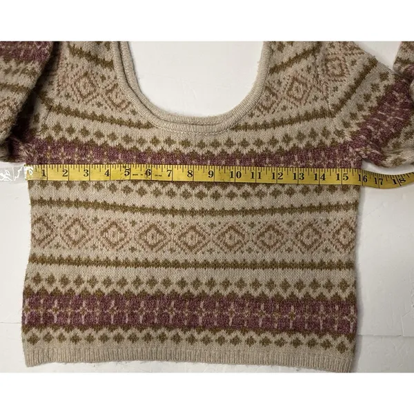 American Eagle AE Whoa So Soft Sz M Fair Isle Sweater Pink Cropped Boho Cozy New - Image 4