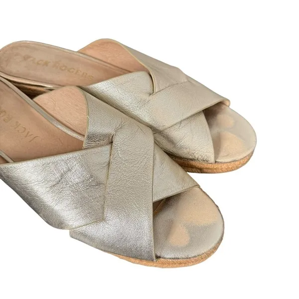 Jack Rogers Metallic Gold Slip on Espadrille Sandals Womens 10 Slides Leather - Image 5