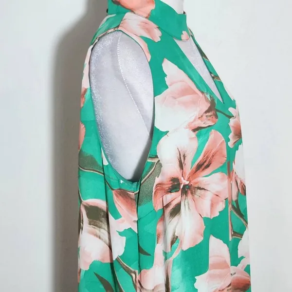 Peach Love California Green Floral Mini Dress Size Large Wedding Guest Dress - Image 4