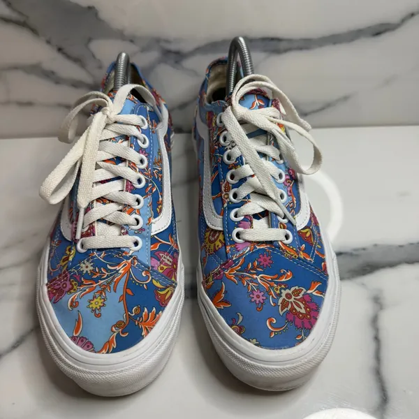 Vans X Liberty of London Old Skool Women's Blue Floral Paisley Print Shoes Sz 9 - Image 2