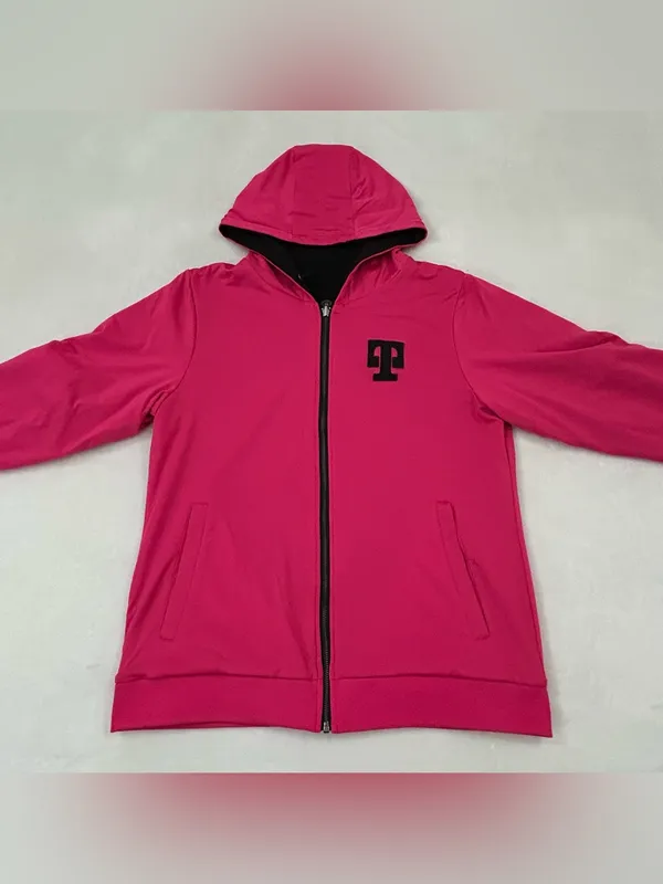 T-Mobile Black & Pink Full Zip Up Reversible Hoodie Sweatshirt Women’s Size L - Image 13