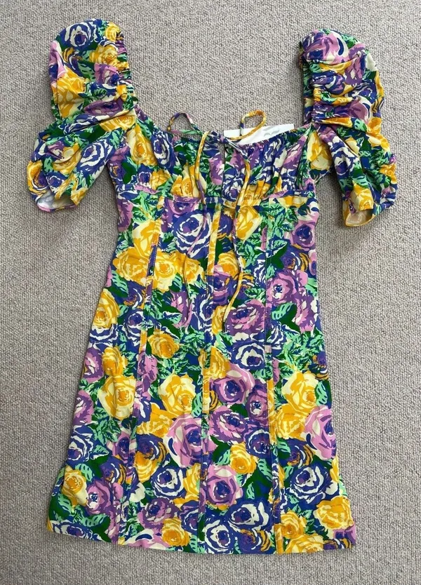 ZARA Floral Boho Summer Mini Dress Puff Sleeve - Image 8