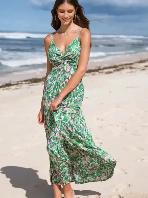 Cupshe Green Pink Abstract Beach Strappy Keyhole Summer Maxi Dress - Image 2