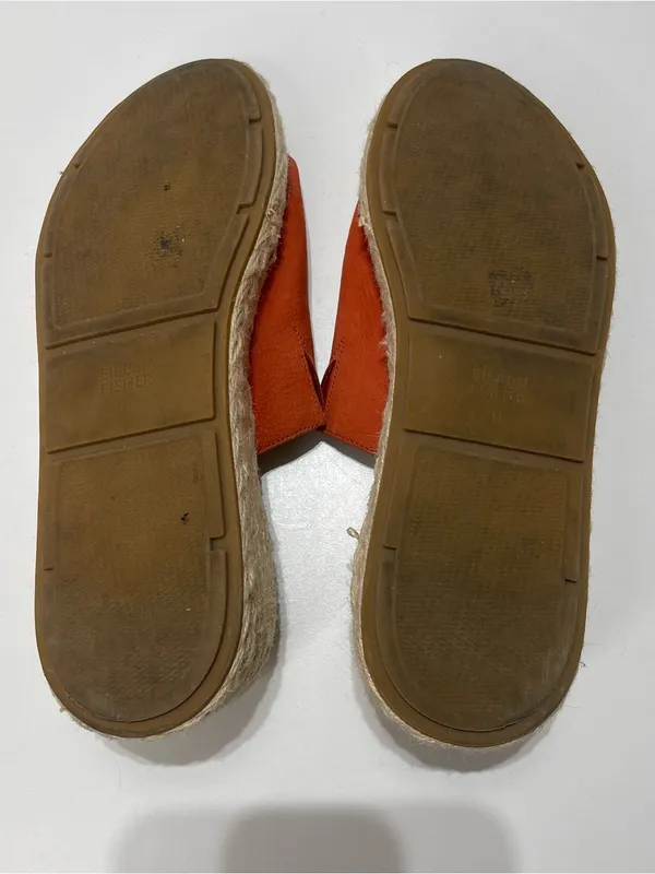 Eileen Fisher Tarry Sandals Women's 11 Orange Nubuck Toe Loop Espadrille Wedge - Image 5