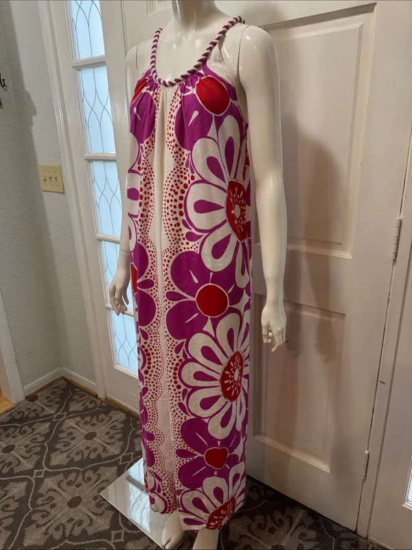 Farm Rio Maia Linen Jumpsuit Bold Floral Fuchsia & Red Size Small - Image 7