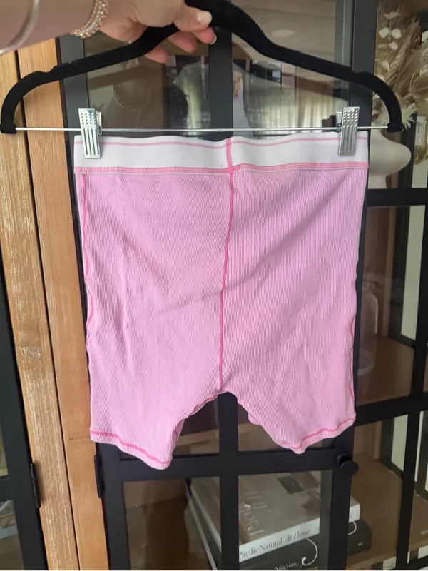 SKIMS Boxer shorts high rise Cotton Ribbed Bubblegum pink barbie lounge pjs - Image 5