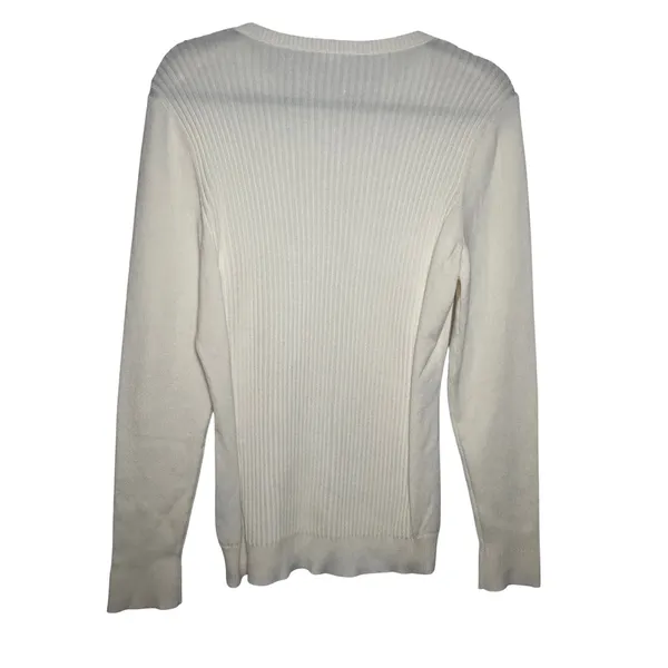 J.McLaughlin‎ Womens Ivory Ribbed Shoulder Button Cotton Modal Sweater Large - Image 6