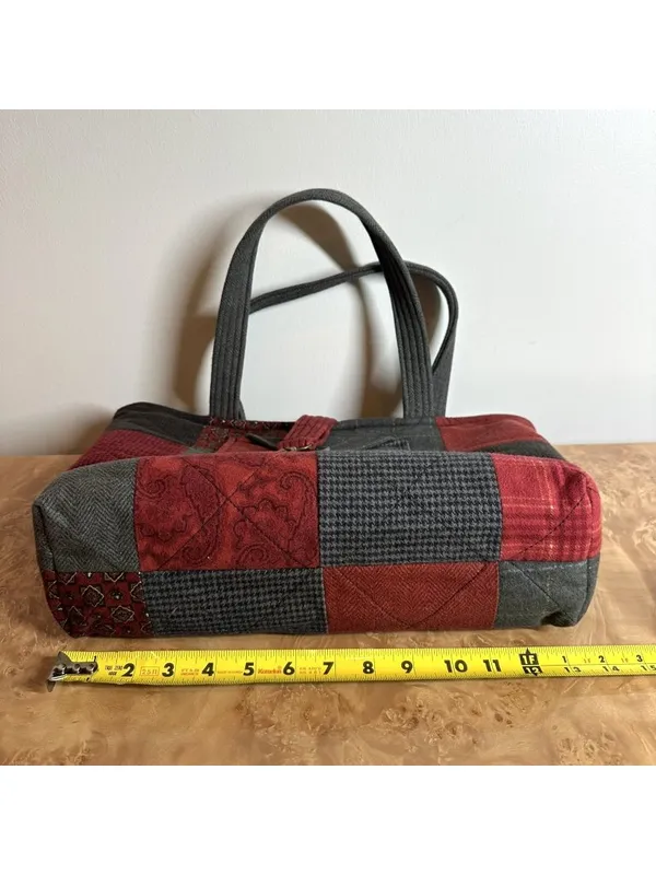 Hutter Woods Creations Handmade Quilted Patchwork Tote Bag Red Gray Black - Image 6