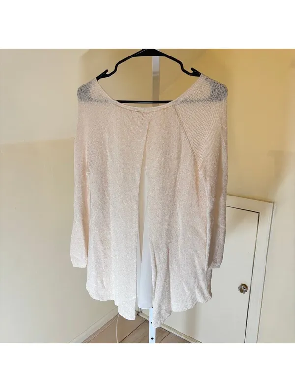 Anthropologie Moth EUC Women's Cream Marled Knit Split Back Chiffon Sweater XS - Image 5