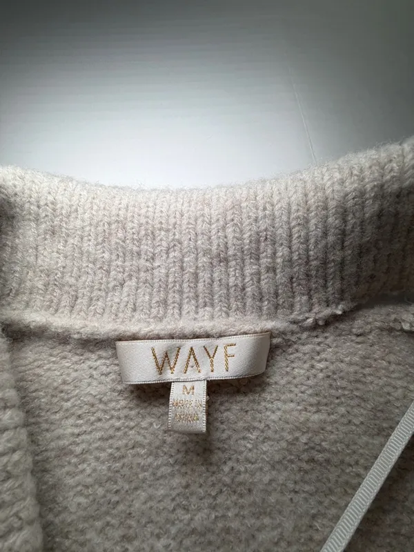 NWOT WAYF Cardigan Sweater Womens M Cream Short Sleeve Button Front READ Repair - Image 2
