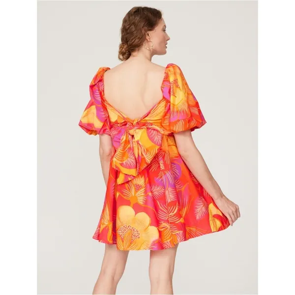 Farm Rio Summer Garden Mini Dress Tropical Vibrant Pink - Image 4