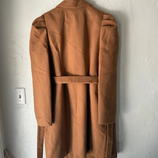 Ontwefth Tan Brown Belted Coat Womens Size S Puffy Sleeves Lined Long Preppy‎ - Image 11