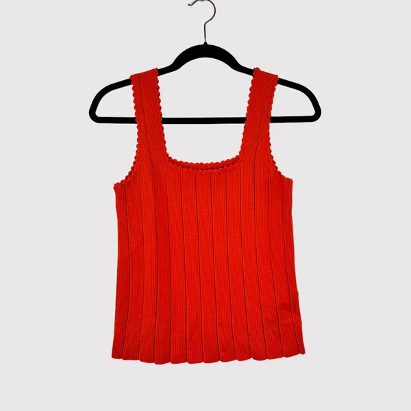 Reiss Womens Top Red Dory Stitch Interest Square Neck Vest Tank Stretch Small - Image 2