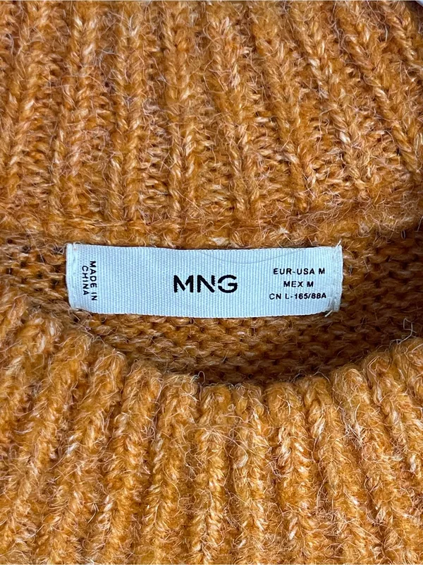 MANGO Orange Chunky Knit Oversized Sweater Sz M - Image 6
