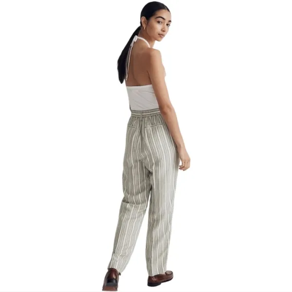 Madewell NWT The Tailored‎ Tapered Pant in Striped Linen-Blend Green White 6 - Image 7