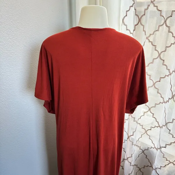 ZARA Rust Red V-Neck Maxi Dress With Pleated Front Detail & Short Sleeves - Image 5