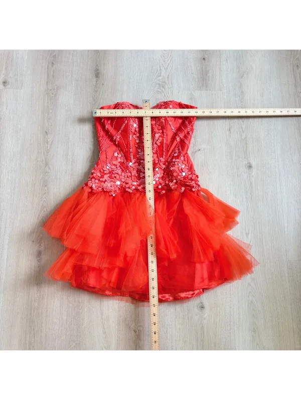 Cinderella Divine NWT Coral Sequin Strapless Sweetheart Neck Tulle Dress 4 - Image 11