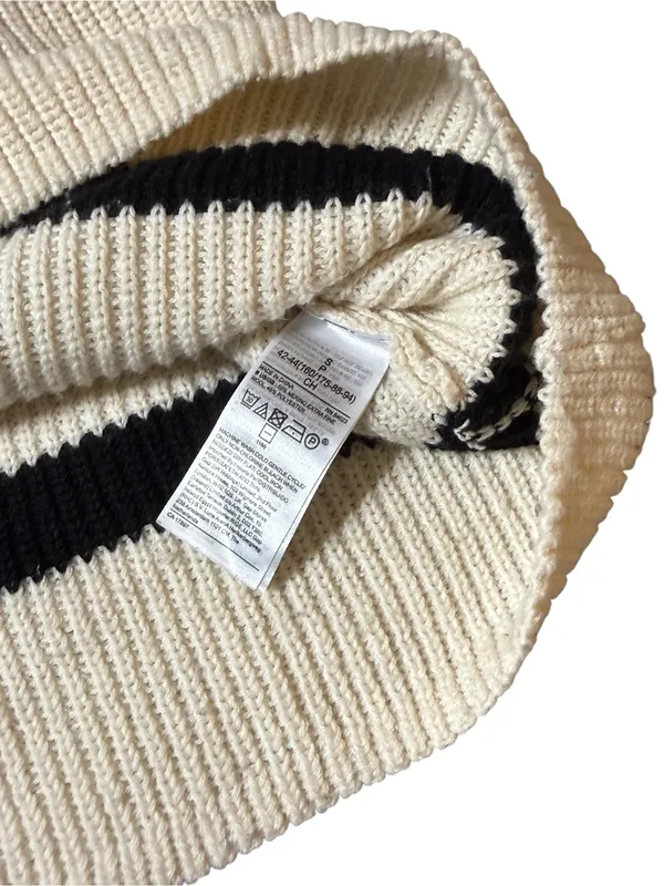 Banana Republic Merino Wool Striped Mock Neck Sweater Cream Black Small S - Image 3