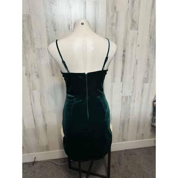 Trixxi Green Velvet Bodycon Dress Spaghetti Strap Mini Size M - Image 5