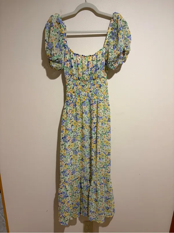Revolve ASTR the Label Irma Floral Puff Sleeve Midi Dress Cutout Size XS - Image 11