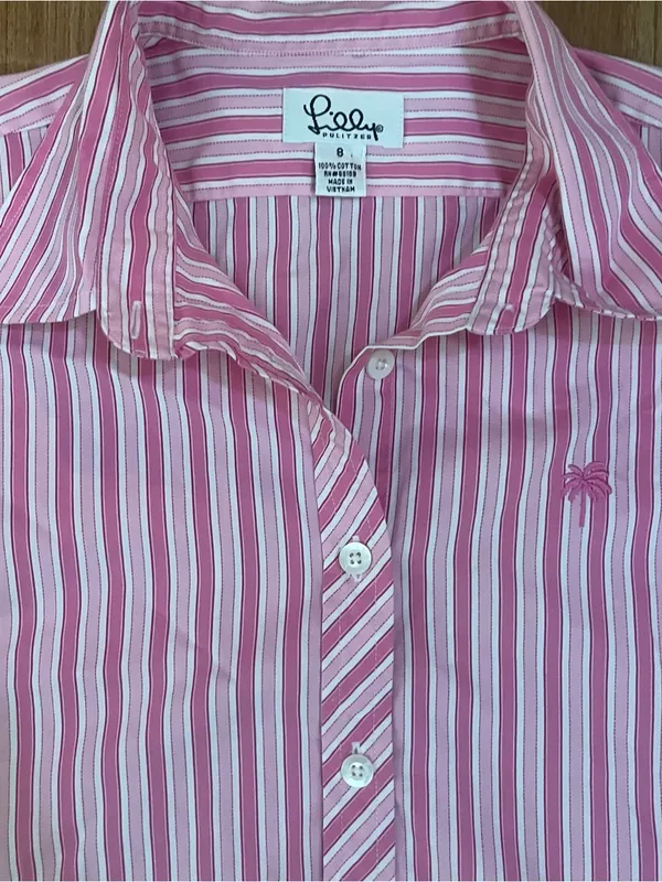 Lilly Pulitzer Pink and White Striped Button-Down Shirt - Image 2