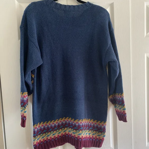 All Points Floral Knit Sweater Womens Size M Blue Vintage 90s Cotton Butter Mom - Image 6