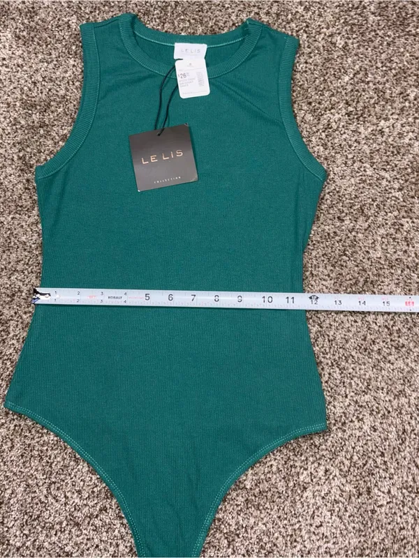 LE LIS Boutique Women’s Green Ribbed One-Piece Bodysuit NWT - Image 6