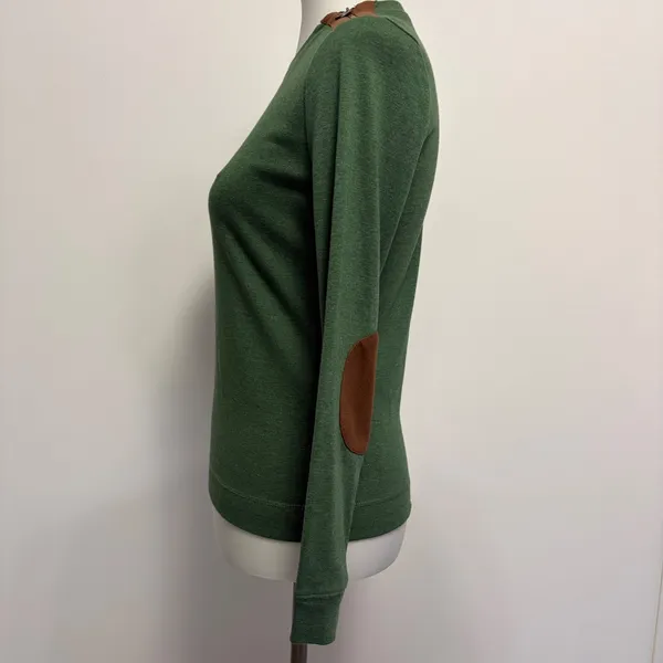Lauren Jeans Co Ralph Lauren Top Small Green Elbow Patches Shoulder Zip Preppy - Image 3