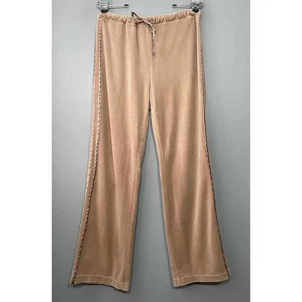 Y2K Everlast Velour Pants Womens Size M Taupe Track Drawstring Athleisure Y2K - Image 3