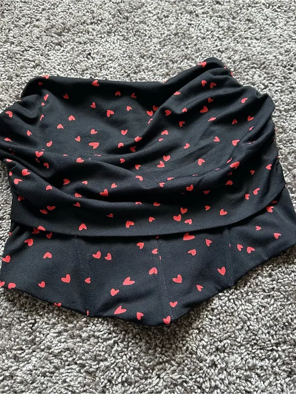 Blue Blush Black Crop Top with Red Heart Print - Image 2