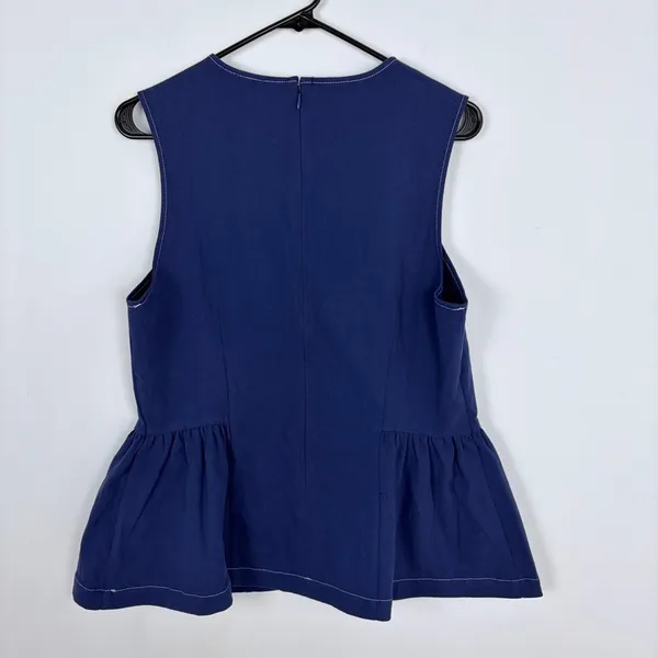 Maeve Anthropologie Crew-Neck Peplum Tank Top Navy Blue Preppy Clean Girl Size L - Image 6