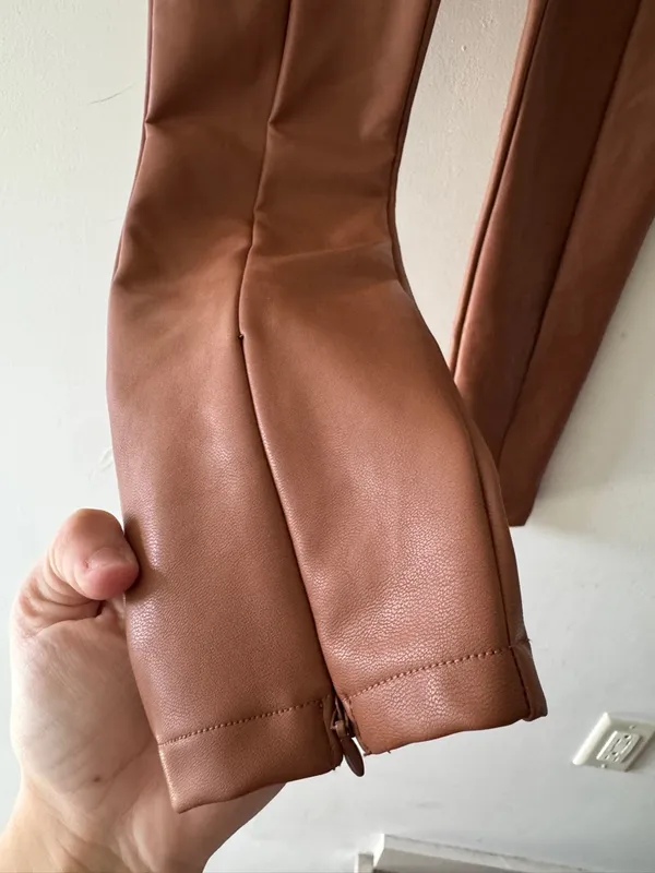 Abercrombie Faux Vegan Leather Leggings Ankle Zip, Camel‎ color - Image 5