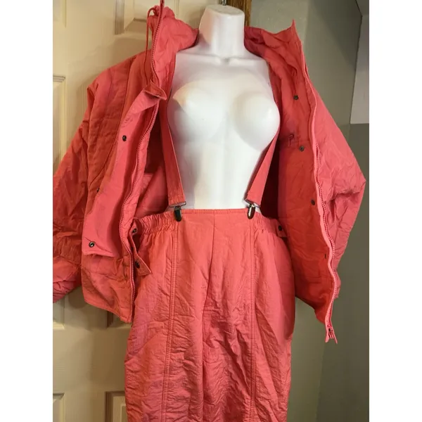 Vintage 80s-90s Skitique Pink/Orange Jacket And Ski Bib - Image 4