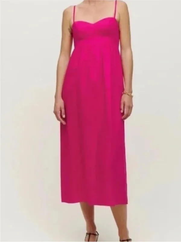 Reformation 100% Linen Bright Pink Spaghetti-Strap Dress - Image 3