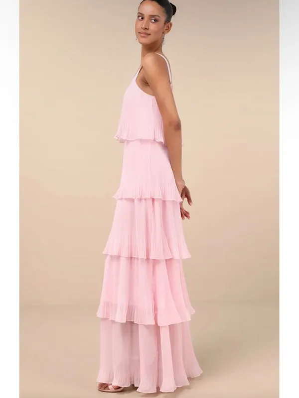 Lulus XL NEW Elegant Nature Blush Pink Pleated Sleeveless Tiered Maxi Dress - Image 2