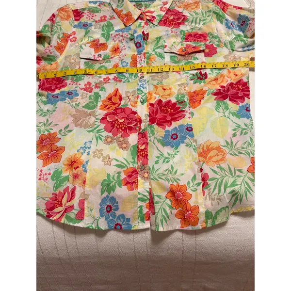 Izod Womens Floral Snap Front Long Sleeve Cotton Shirt Tropical Multi Color LG - Image 4