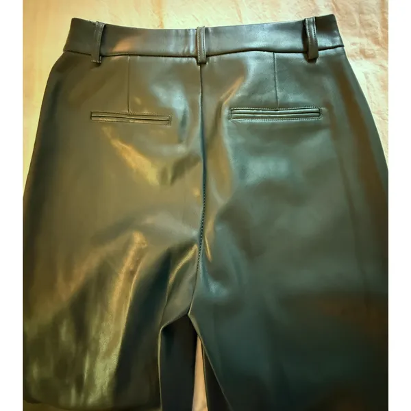 7 For All Mankind Faux Leather Pants Pine Green Straight Leg Womens Size Small - Image 8