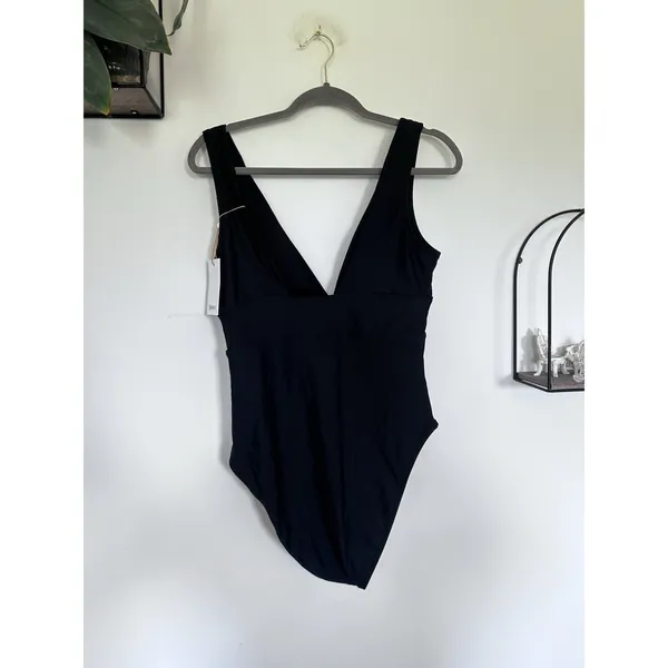 NWT Quince Black Italian Plunge One-Piece Swimsuit Size Large - Image 4