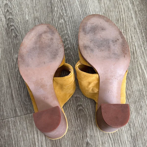 Madewell Sari leather suede crisscross block heel sandals mustard yellow 7.5 - Image 13
