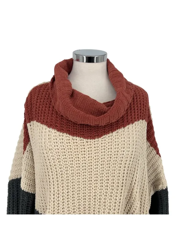 POL Chenille Colorblock Oversized Turtleneck Sweater Orange Ivory Size Medium - Image 2