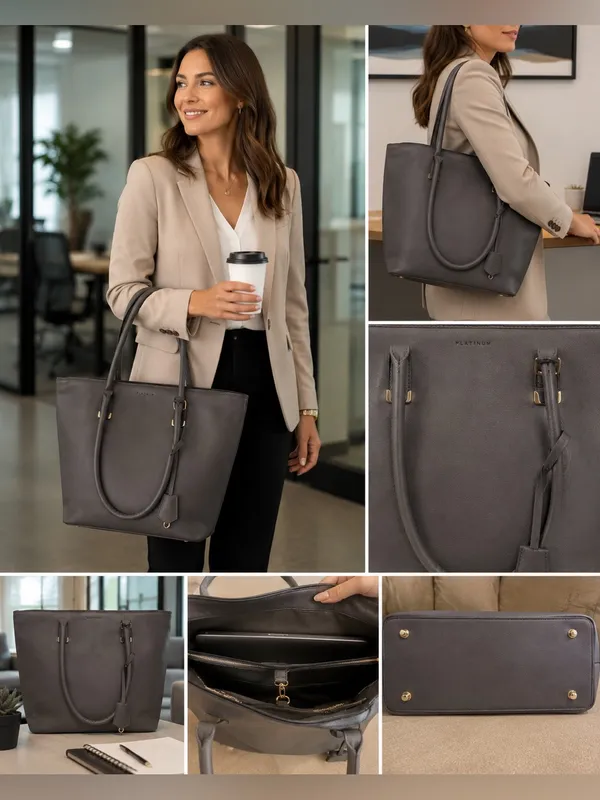 Platinum Avenue Laptop Tote Bag 15” Work Business Travel Gray Shoulder Bag - Image 2