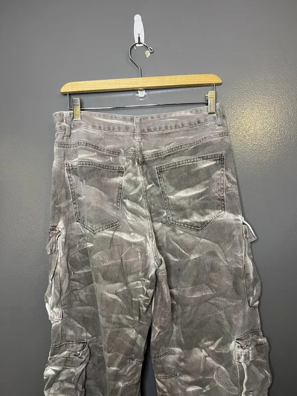Forever 21 Custom Bleach Dye Womens Medium Gray Cargo Wide Leg Denim Streetwear - Image 8