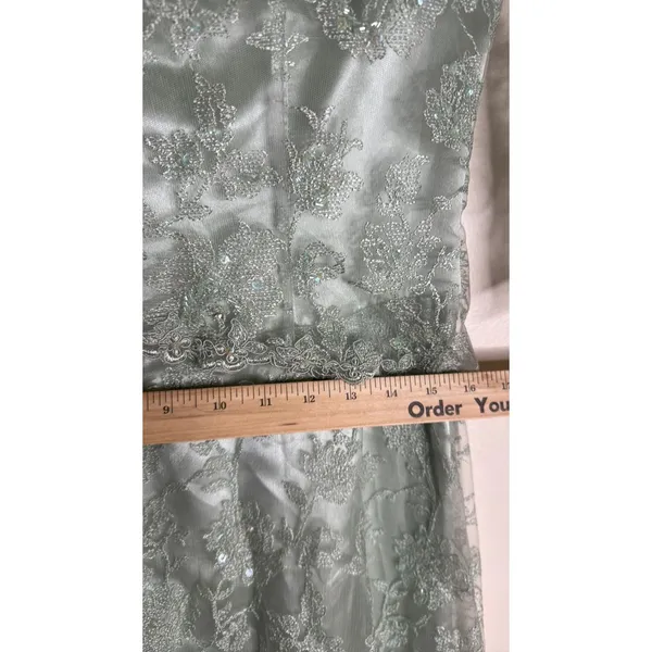 vtg Cassandra Stone Dress Womens 8 Sage Green Lace Gown Formal‎ Evening Beaded - Image 12