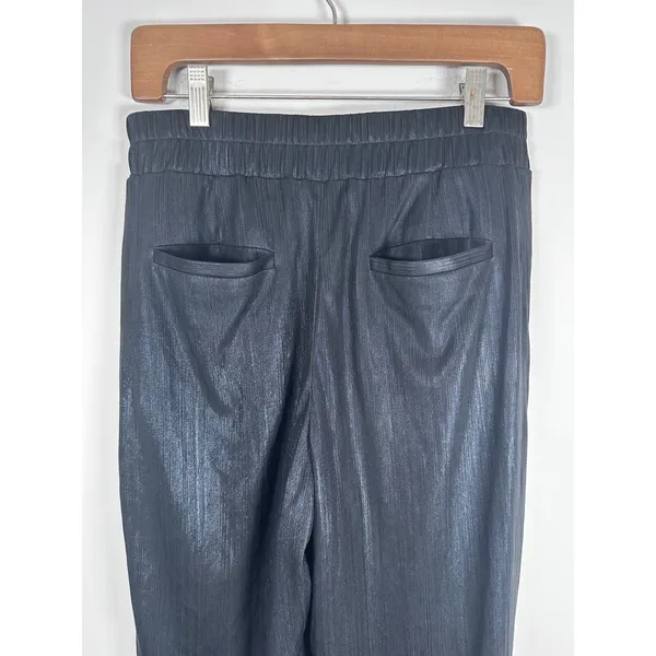 Revolve H:ours Plisse‎ Jogger Pants Women Size M Black Metallic High Rise - Image 5