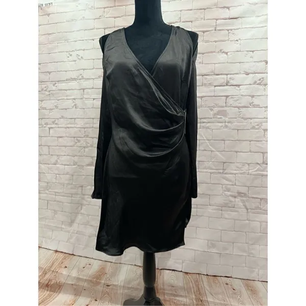 Black Cold Shoulder Long‎ Sleeve Mini Dress Wrap V Neck Cocktail - Image 5