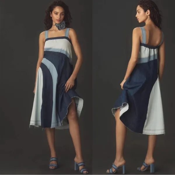 NEW Anthropologie Pilcro Seamed Smocked Midi Dress Small - Image 4