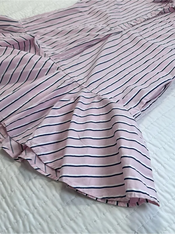 Entro Pink White and Navy Parker Striped Ruffle-Hem Mini Shirt Dress Size S - Image 5