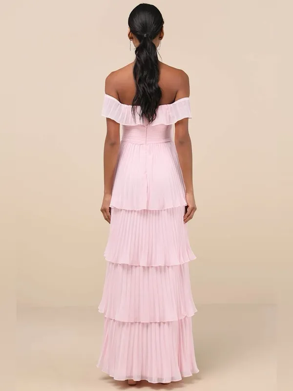 NEW Lulu’s Always Remarkable Pleated Tiered Off Shoulder Maxi Dress in Pink - Image 2